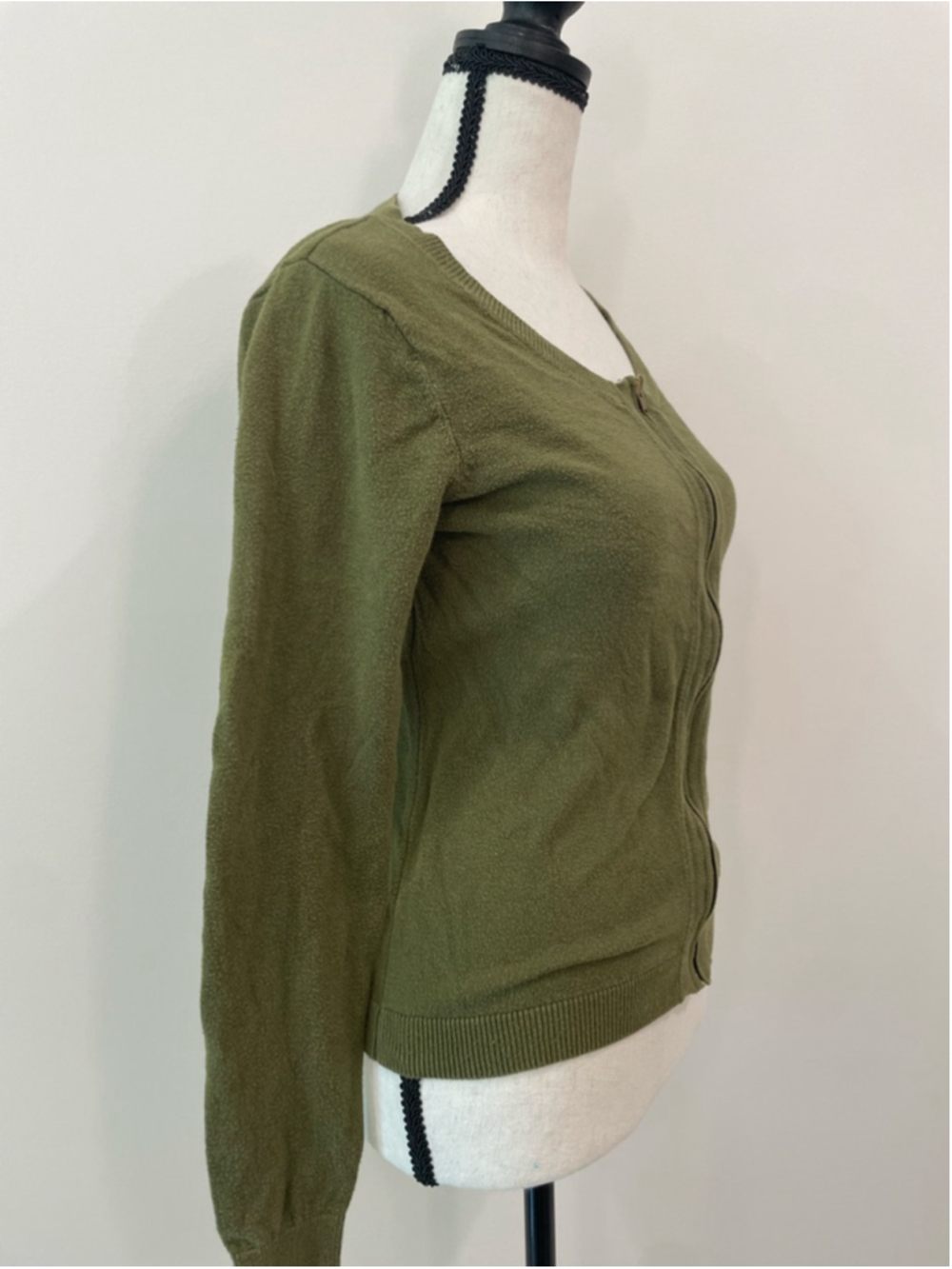 Old Navy Olive Green Zip Front Cardigan Sweater Small Cotton Blend - Picture 3 of 8